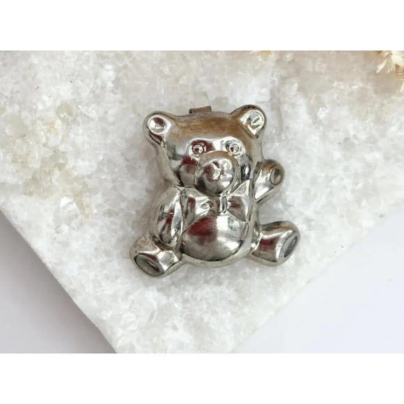 Sterling Silver Teddy Bear | Stuffed Animal Shaped Vintage Brooch | Pendant - Picture 10 of 10